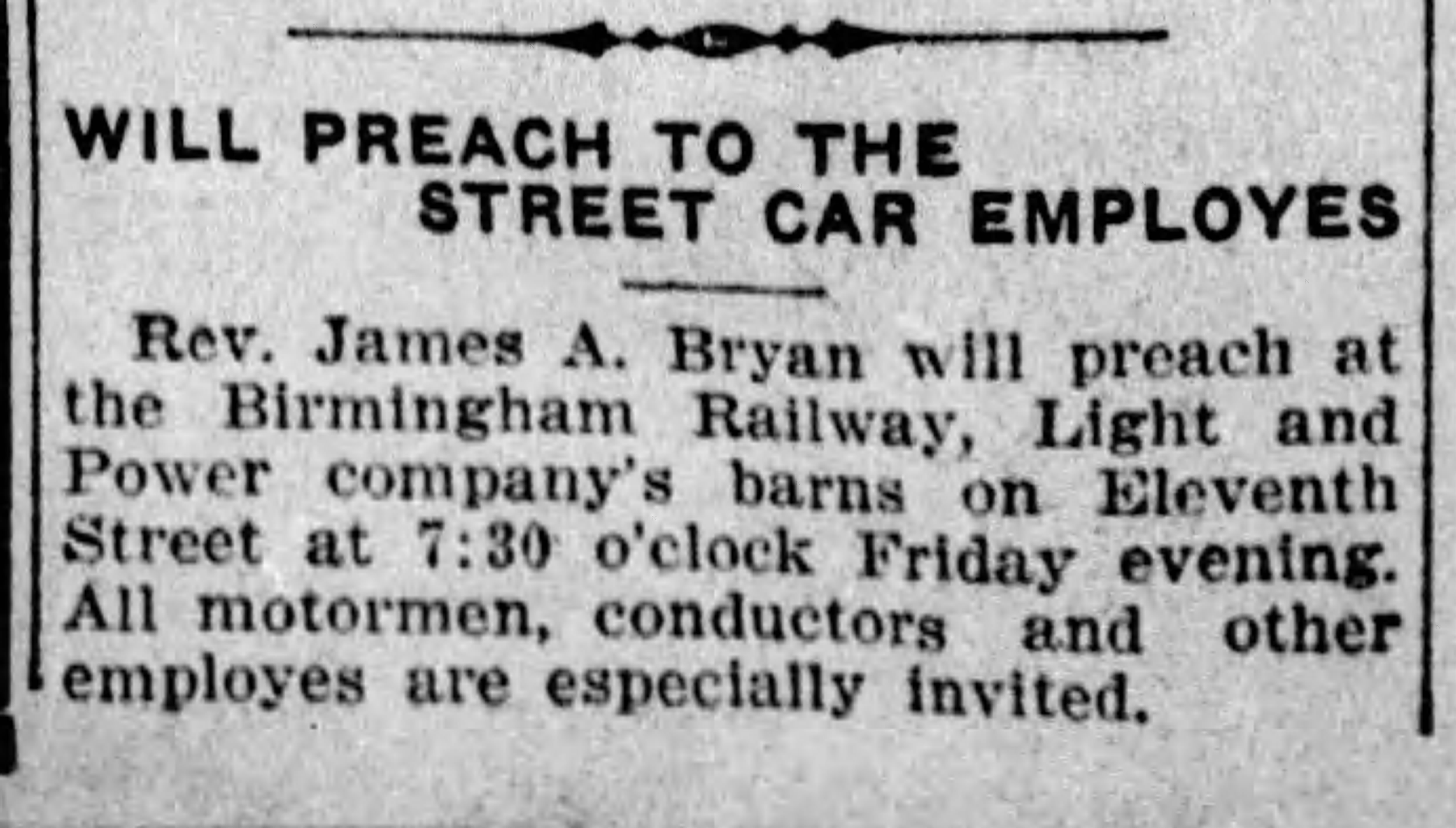 Will Preach To The Street Car Employees